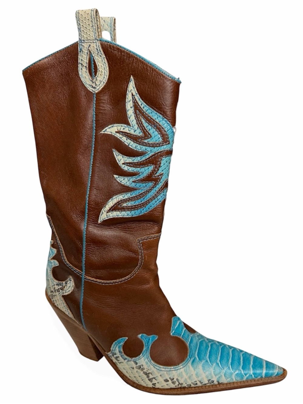 Para Raio Brazil Western Cowboy cowgirl Boots brown Turquoise Snakeskin Leather